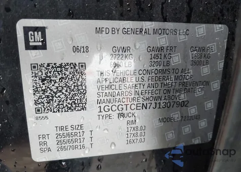 2018 Chevrolet Colorado Lt из США, поврежденный, VIN 1GCGTCEN7J1307902